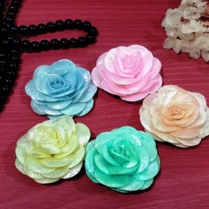 Artificial Glitter Fabric Rose Flowers 5.5cm for Home Decoration, Dress, Boutique, DIY Art Craft (Pack of 5 Pcs) (Multicolor)