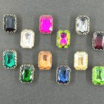 Multicolor Rectangle Shape Glass Crystal Clip Stones for Embroidery Work, Jewelry Making, Necklace, DIY Art & Craft (10mm x 14mm)