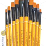 Keep Smiling Artist Brushes Flat Shape Nylon Hair Wooden Handle for Acrylic Watercolor Oil Painting, Craft Detailing Artwork, Sizes: 1, 3, 5, 6, 7, 8, 9, 10, 11, 12 (Pack of 12 Pcs)