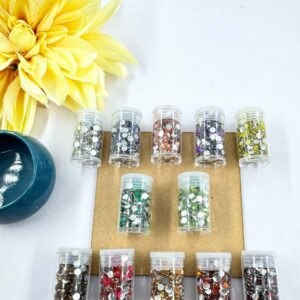 Round Kundan Stones, Pack of 12 Colours, 300 Pieces (6gms) Each, Size (4mm), for Jewellery Making, Embroidery, Weaving, Aari Work, DIY Art & Craft, Decoration Projects