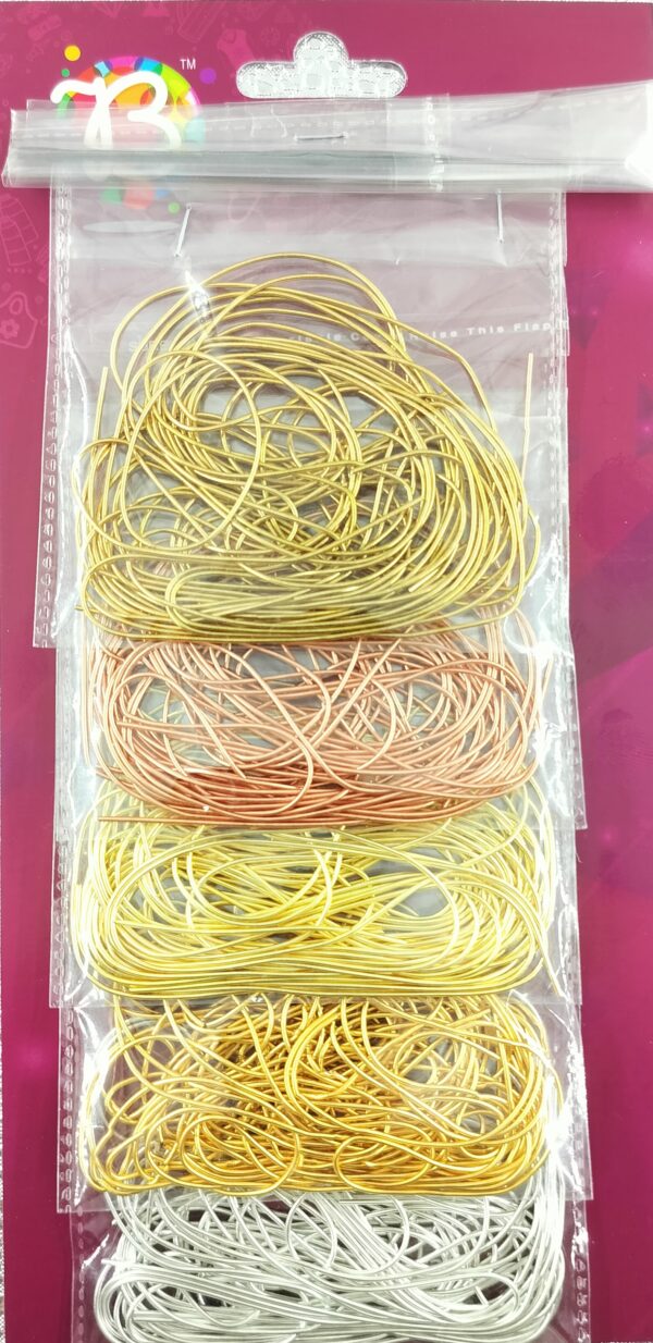Gold Color Zardosi Flexible Wires 1mm for Aari, Zardosi Embroidery & Jewellery Work (Combo Pack of 5 Colors/10gms Each and 2 Aari Needles)