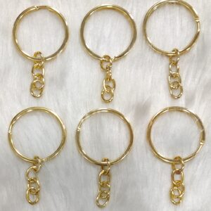 Gold Finish Metal Keychain Rings with Chain 3cm for Jewellery Finding, Jewellery Making, DIY Art and Craft (Pack of 24 Pcs)