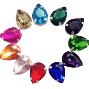 Multicolor Drop Shape Glass Crystal Clip Stones Silver Base for Embroidery Work, Jewelry Making, Necklace, DIY Art & Craft