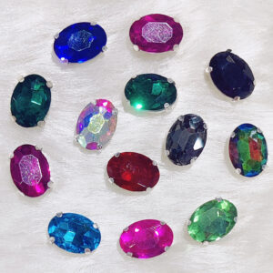 Multicolor Oval Shape Glass Crystal Clip Stones with Silver Base for Embroidery Work, Jewelry Making, Necklace, DIY Art & Craft