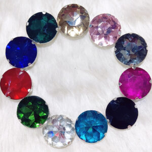 Multicolor Round Shape Glass Crystal Clip Stones with Silver Base for Embroidery Work, Jewelry Making, Necklace, DIY Art & Craft