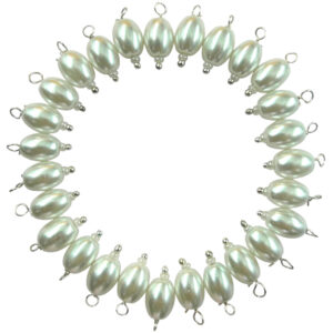 Opaque Oval Shape Glass Hanging Beads 8mm for Jewellery Making/Necklace/Earring/Bracelet/Embroidery/Dress (Pack of 100 Pcs.) (Pearl White)