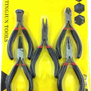 Pliers Tool Set of 5 Pcs, Round Nose Plier, Diagonal Cutting Plier, End Cutting Plier, Flat Nose Plier, Long Nose Plier