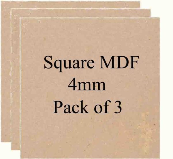 Square MDF Boards for Art & Craft Projects, Resin, Lippan, Mandala, Painting, Wall Hanging, Clock Making, Decoration (4mm Thick) (Pack of 3)