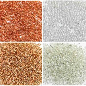 Glass Sugar Beads (1.9mm) and Cut Beads (15/0) Combo Pack in (Gold, Silver, Copper, Antique Colors) (Approx. 1000 Pieces Each) for Embroidery, Bangle, Aari Work, Maggam Work (Combo Pack of Sugar Beads and Cut Beads and One Aari Needle)