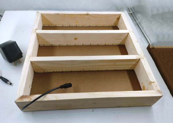 Pinewood Rectangle 3 Partition Tray with LED Lights Inside and With MDF Base (13 Inches x 12 Inches) (Pack of 1pc)