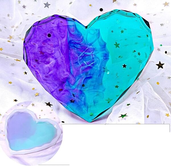 Diamond Cut Heart Shape Coaster Silicone Mould, Agate Slice Coaster Mould (5 Inch) (Pack of 1pc) - Image 2