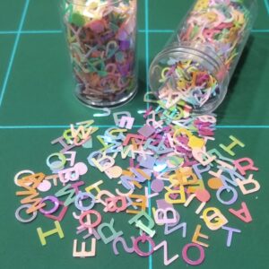 Alphabet Glitter Sequins 6mm for Resin Art, Nail Art, DIY Art & Craft, Decoration Projects (Pack of 4 Bottles/Approx. 1600 Pcs)