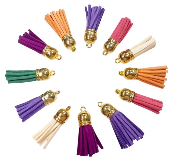 Artificial Leather Tassels with Gold Cap for Keychain, Embroidery, Craft, Decoration Purpose 4cm (Pack of 25pcs)