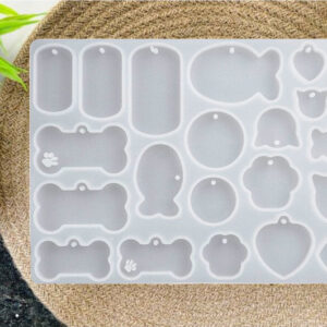 Dog Tag Keychain Pendant Silicone Resin Mold with Multiple Designs, Dog Bone and Fish Shapes, 22-Cavity Mould, Custom Pet Tag Silicone Mould - UV Resin mold (Pack of 1pc)