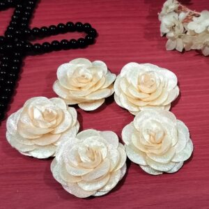 Artificial Glitter Fabric Rose Flowers 5.5cm for Home Decoration, Dress, Boutique, DIY Art Craft (Pack of 5 Pcs) (Peach)
