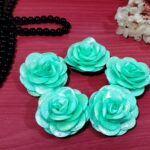Artificial Glitter Fabric Rose Flowers 5.5cm for Home Decoration, Dress, Boutique, DIY Art Craft (Pack of 5 Pcs) (Sea Green)