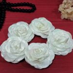 Artificial Glitter Fabric Rose Flowers 5.5cm for Home Decoration, Dress, Boutique, DIY Art Craft (Pack of 5 Pcs) (White)