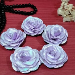Artificial Glitter Fabric Rose Flowers 5.5cm for Home Decoration, Dress, Boutique, DIY Art Craft (Pack of 5 Pcs) (Lavender)