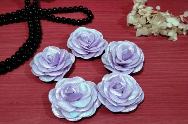 Artificial Glitter Fabric Rose Flowers 5.5cm for Home Decoration, Dress, Boutique, DIY Art Craft (Pack of 5 Pcs) (Lavender)