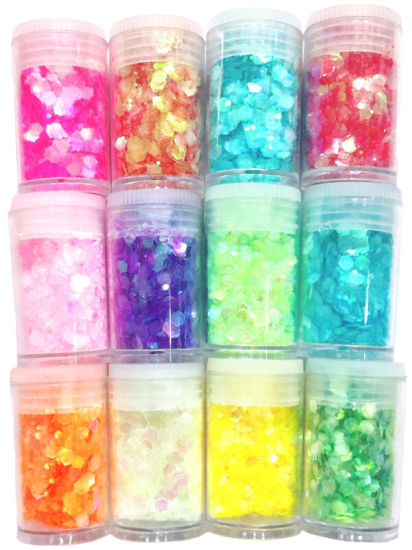 Glitter Sequins - 12 Color Set for Resin Art, Nail Art, Body Art, Jewellery, DIY Art & Craft, Decoration Projects (Pack of 12 Bottles/Approx. 100 Gms.) (Glow in Dark)