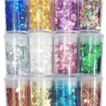 Glitter Sequins Set for Resin Art, Nail Art, Body Art, Jewellery, DIY Art & Craft, Decoration Projects (Pack of 12 Bottles/Approx. 100 GMS.) (Hexagon Shape 2)