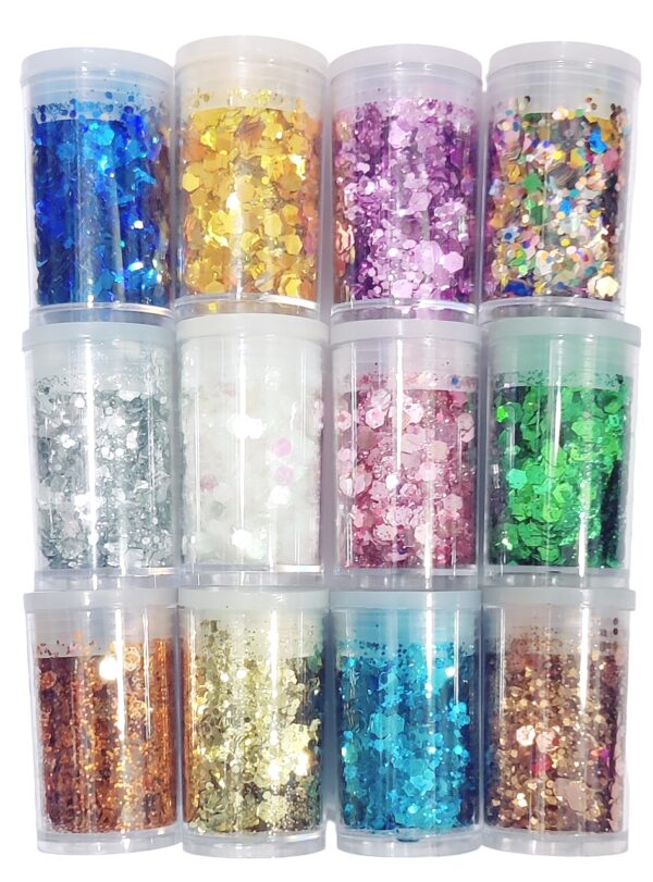 Glitter Sequins Set for Resin Art, Nail Art, Body Art, Jewellery, DIY Art & Craft, Decoration Projects (Pack of 12 Bottles/Approx. 100 GMS.) (Hexagon Shape 2)