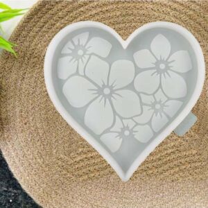 Heart Shape Tea Cup Mat with Flower Design Silicone Resin Moulds for Flowers Preservation, Resin Art Casting, DIY Wedding, Home Decors (4 Inch) (Pack of 1pc)
