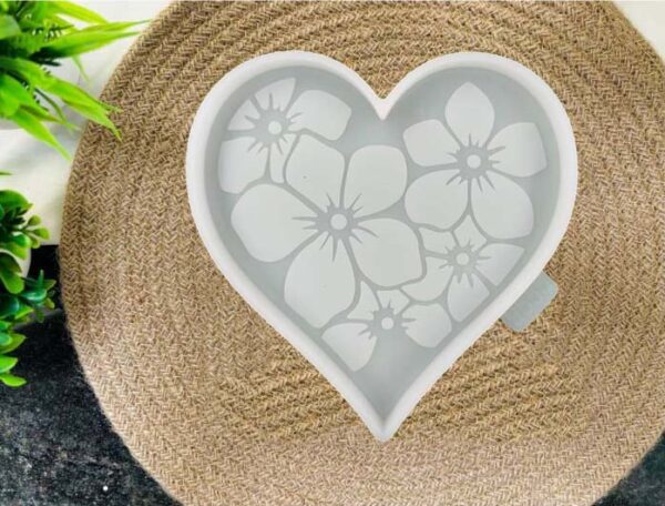 Heart Shape Tea Cup Mat with Flower Design Silicone Resin Moulds for Flowers Preservation, Resin Art Casting, DIY Wedding, Home Decors (4 Inch) (Pack of 1pc)