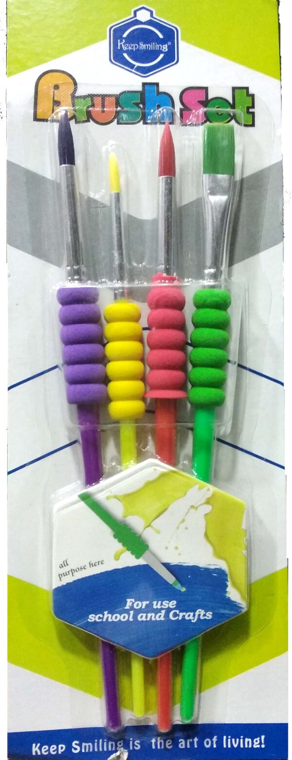 Keep Smiling Round and Flat Brushes For School Projects and Craft (Set of 4 Brushes) - Image 2