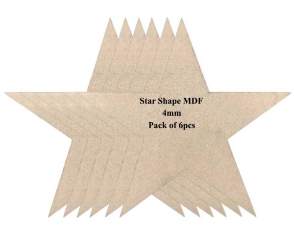 Star Shape MDF Boards for Art & Craft Projects, Resin, Lippan, Mandala, Painting, Wall Hanging, Decoration (Pack of 6pcs)