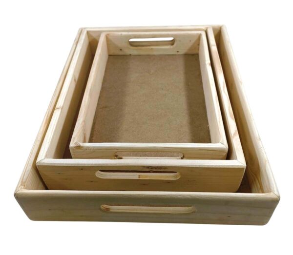 Pinewood Rectangle Shape Serving Trays with MDF Base (Sizes: 14" x 10" / 12" x 9" / 10" x 7") (Set of 3 Trays) - Image 2