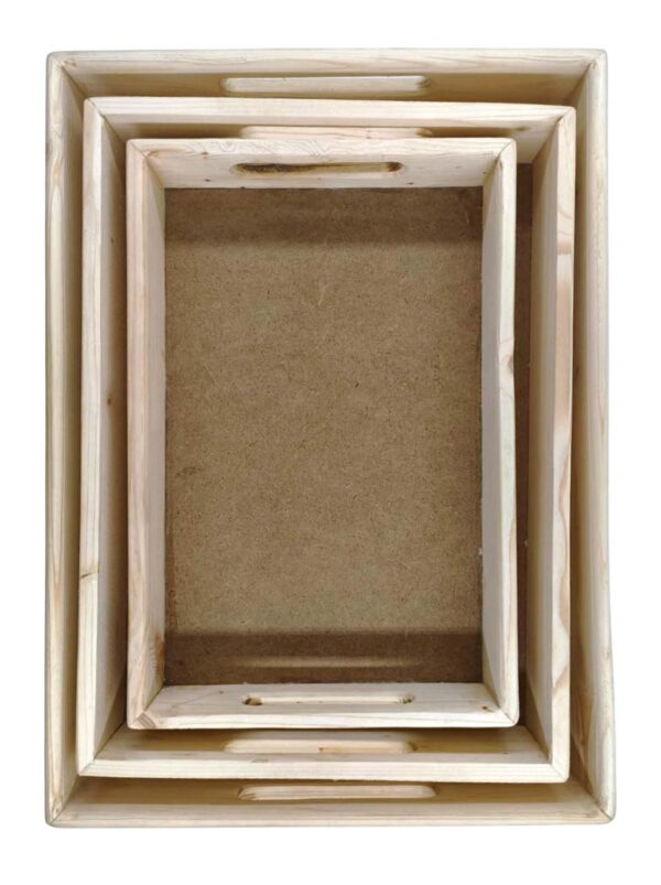 Pinewood Rectangle Shape Serving Trays with MDF Base (Sizes: 14" x 10" / 12" x 9" / 10" x 7") (Set of 3 Trays)
