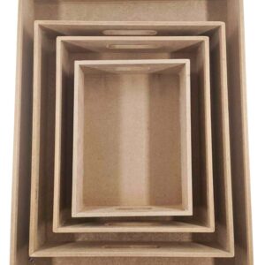 Rectangle Shape MDF Wooden Serving Trays (Sizes: 16" x 12" / 12" x 10" / 10" x 8" / 8" x 6") (Set of 4 Trays)