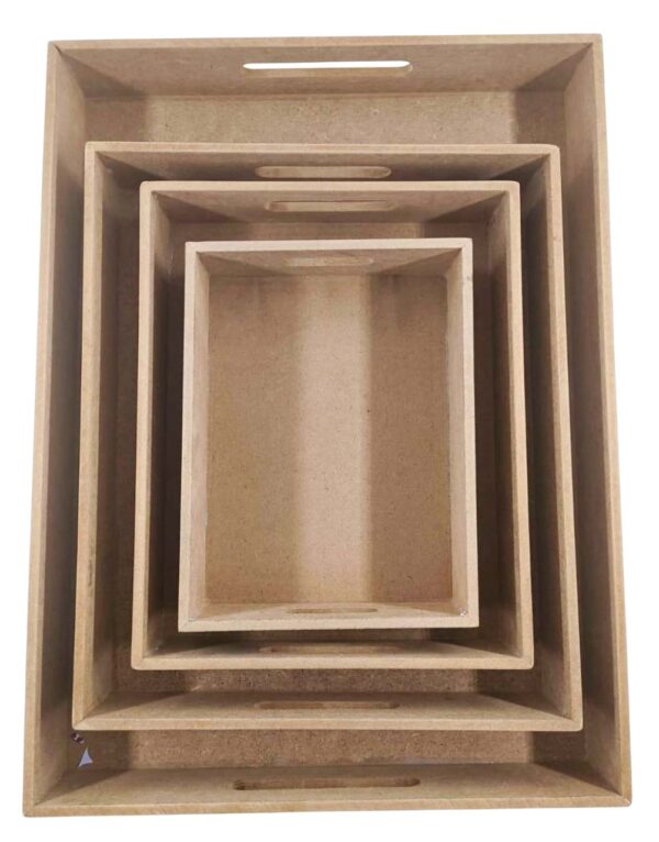 Rectangle Shape MDF Wooden Serving Trays (Sizes: 16" x 12" / 12" x 10" / 10" x 8" / 8" x 6") (Set of 4 Trays)
