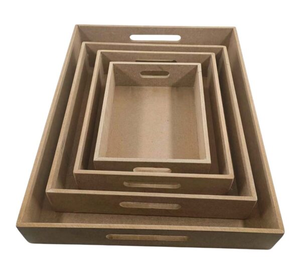 Rectangle Shape MDF Wooden Serving Trays (Sizes: 16" x 12" / 12" x 10" / 10" x 8" / 8" x 6") (Set of 4 Trays) - Image 2