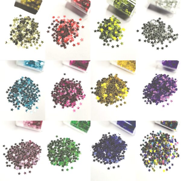 Multicolor Glitter Sequins Set of 12 Colors for Resin Art, Nail Art, Body Art, Jewellery, DIY Art & Craft, Decoration Projects (Pack of 12 Bottles/Approx. 100 GMS.) (Star Shape)