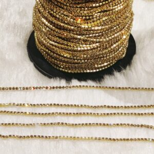 Stone Chain for Jewellery Making, Embroidery, Aari Work, Maggam Work, Decorating, Art & Craft Work (Gold Clip Gold Stones) (Pack of 5 Mtrs)