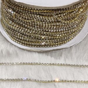 Stone Chain for Jewellery Making, Embroidery, Aari Work, Maggam Work, Decorating, Art & Craft Work (Gold Clip White Stones) (Pack of 5 Mtrs)