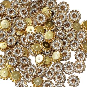 Stone Flower for Embroidery, Clothes, Blouse, Saree, Dress Decoration (Pack of Approx 250 Pcs/125 GMS) (Gold-White)