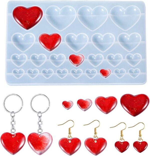 Heart Pendant Mould for Resin Casting DIY Pendant Necklace Earring Keychain (17.2cm x 10.7cm) (25 Cavity) (Pack of 1pc) - Image 2
