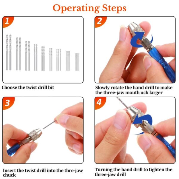 Mini Hand Drill Set with Flexible Extension Shaft and 4 Drill Bits, Manual Precision Tool (Pack of 1) - Image 2