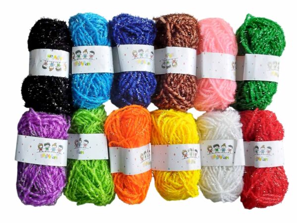 Glittery Effect Woolen Thread Sparkly Yarn for Knitting, Decorative Jari Woolen Crochet Yarn, Knitting Needles, 15g Each Roll (Combo Pack of 12 Vibrant Color Spools)