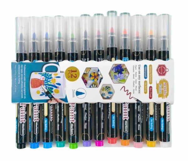Keep Smiling Acrylic Paint Markers / Sun Proof / Water Proof / Use on any surfaces (Set of 12 Colors)