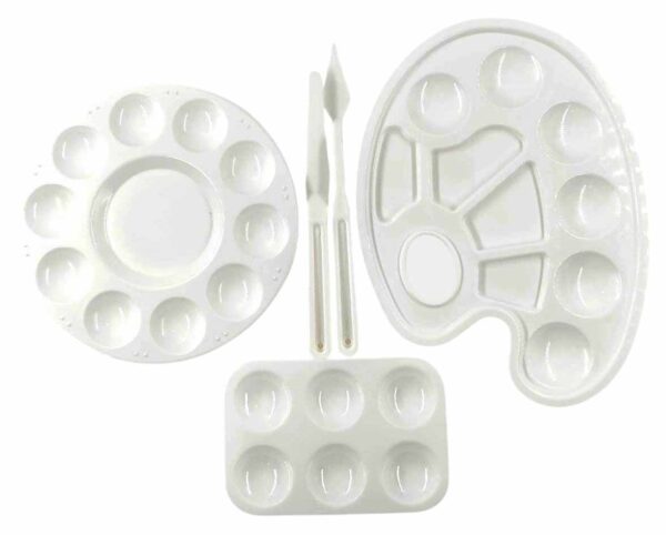 Round, Rectangle and Oval Shape Art Painting Palette Set, Color Mixing Wells for Watercolor, Acrylic Paint & Colouring for DIY Art Craft, Painting, Artist, Kids (Combo Pack of 3pc)