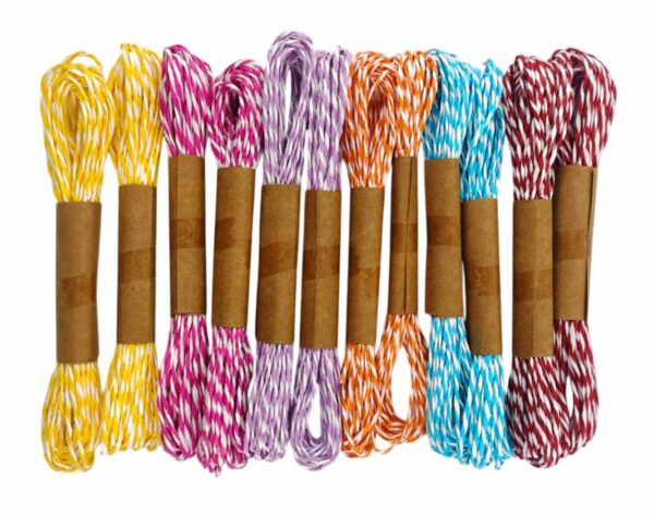 Multicolor Twisted Paper String Rope / Paper Dori / Stripes Pattern for Craft, Scrapbooking, DIY Art, Gift Wrapping, Bags (Pack of 12pcs)
