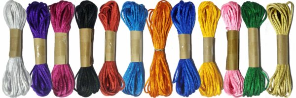 Satin Rattail/Malai Dori/Silk Macrame Braided Cord Nylon Thread (2.5mm) for DIY Bracelet Necklace Jewelry Findings Accessories (Combo Pack of 12 Colors / 10 Mtrs Each)