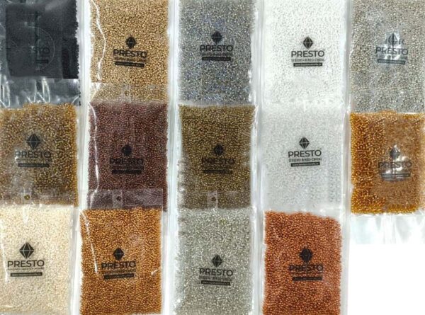 Sugar Beads (11/0) Combo Pack in 14 Colors (Gold, Silver, Copper, White, Antique Colors) for Embroidery, Bangle, Aari Work, Maggam Work (Combo Pack of 14 Colors / 50gms Each)