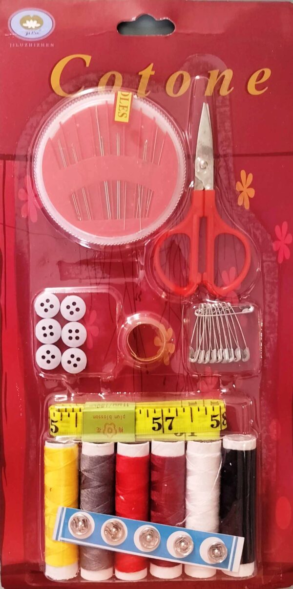 Mini Sewing Kit with Safety Pins, Needles, 6 Threads, Buttons, Scissor, Measuring Tape, Finger Ring - Ideal Sewing Kit for Home Use